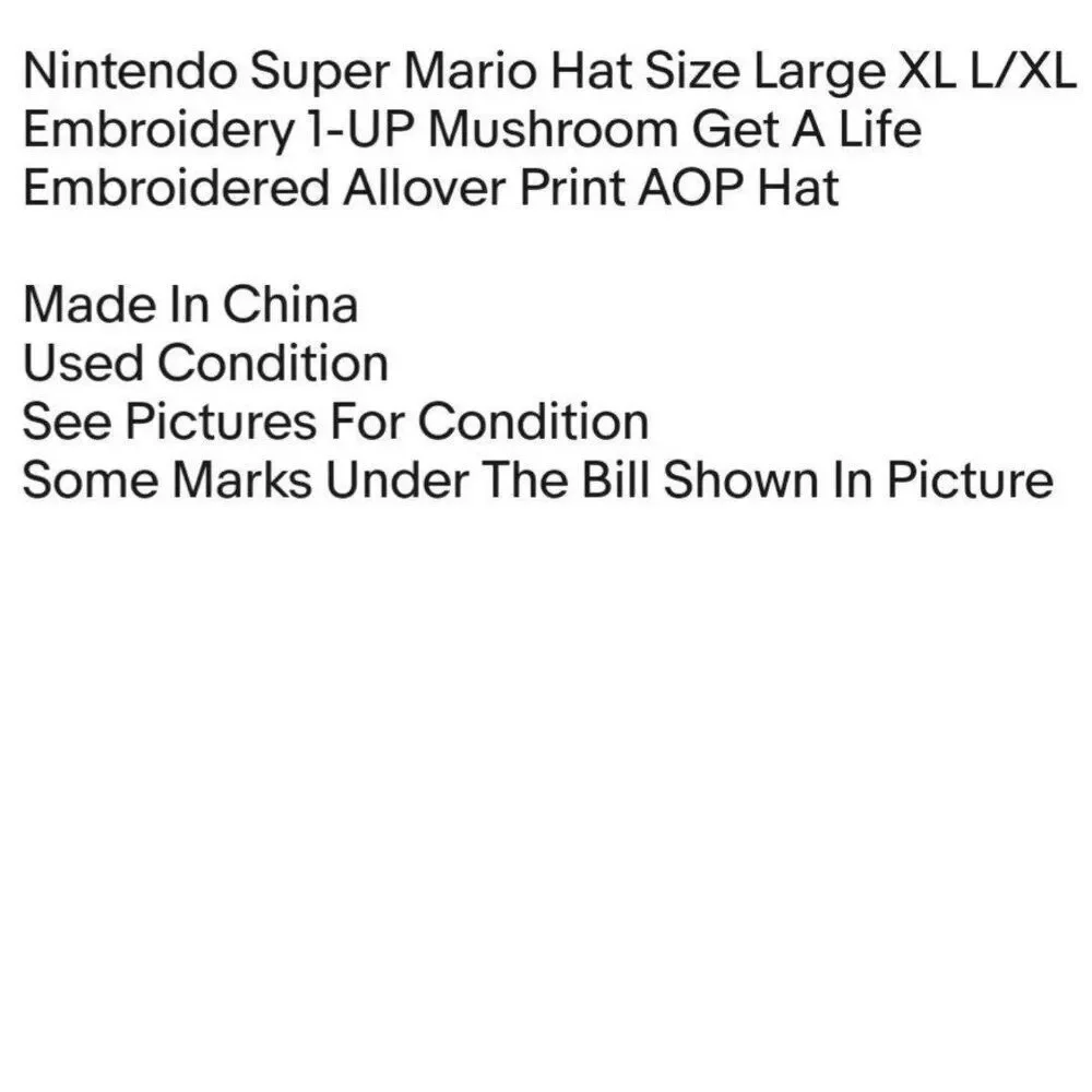 Nintendo Super Mario Hat Size Large XL L/XL Embroidery 1-UP Mushroom Get A Life
